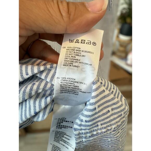 Reiss Slim Pinstriped Long Sleeve Button Down Shirt Blue White Mens Size Large - Picture 12 of 13